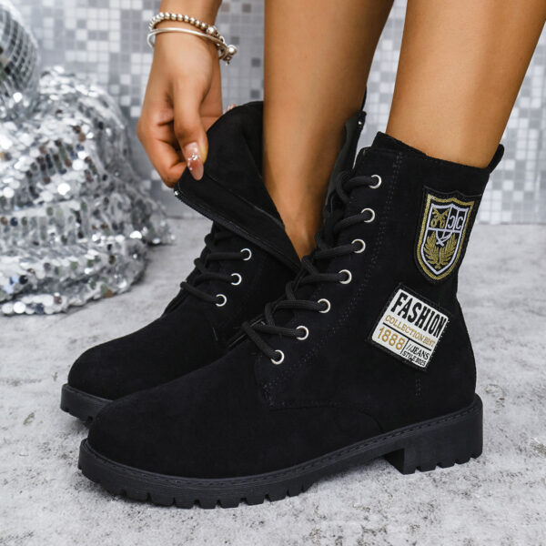 Fashion Lace-up Chunky Heels Boots Winter Round Toe Shoes For Women – Bild 4